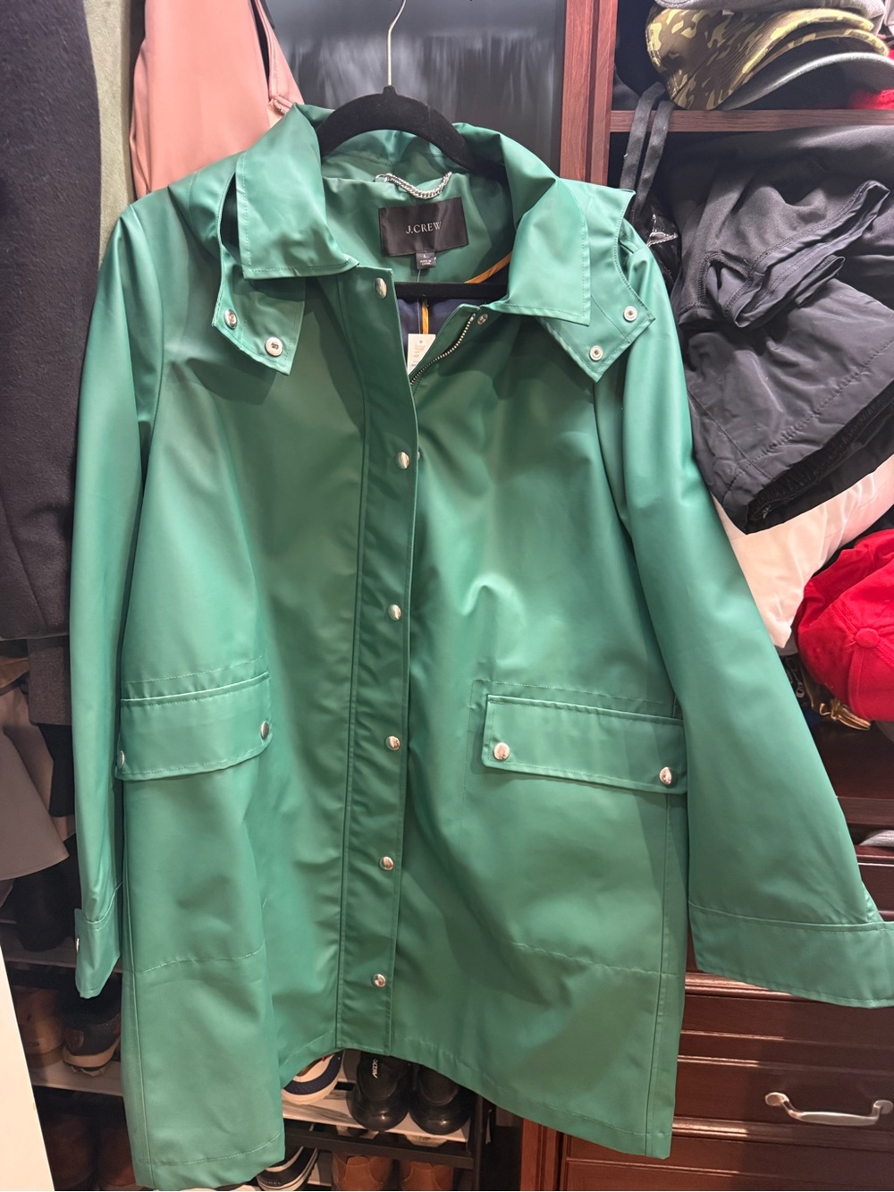 J. Crew Green Waterproof Trench Raincoat